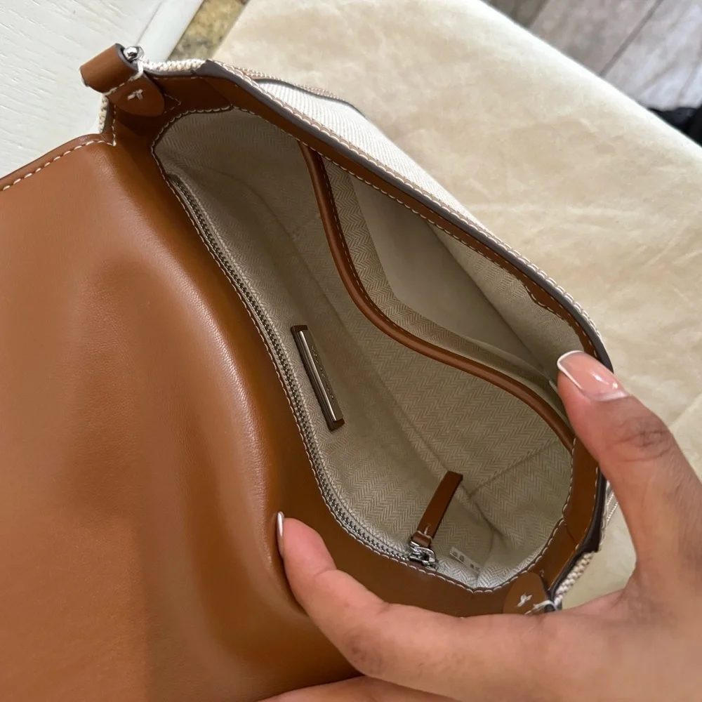 New Tory Burch Thea web flap shoulder bag/crossbody in canvas cream leather trim
